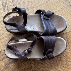 Dansko Brown Leather Crisscross Platform Sandals